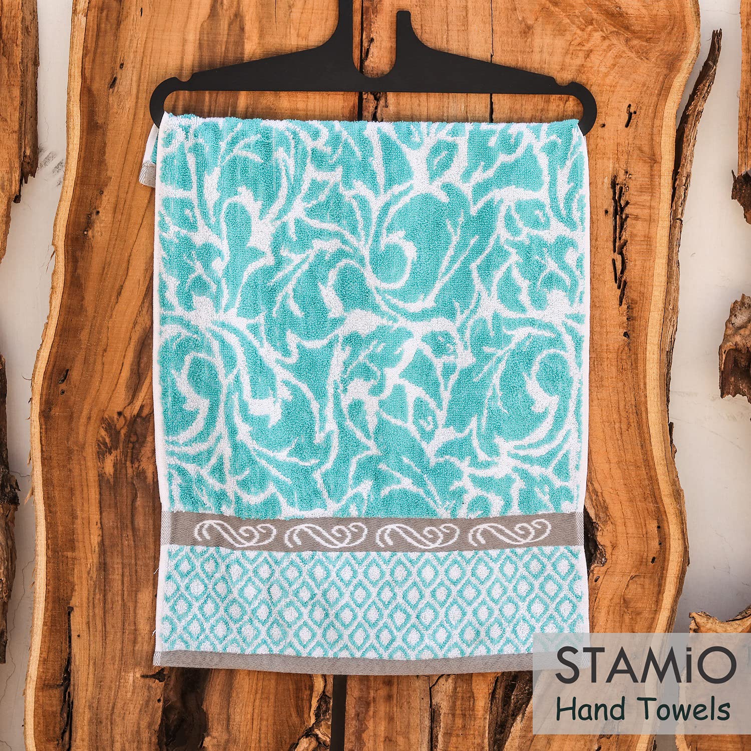 Stamio Cotton Hand Towels 490 Gsm | Towel For Men & Women Home Kitchen Use, Gym, Wash Basin, Sports, Travel | Jacquard Towel Light Green (Set Of 4)