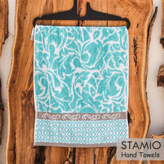 Stamio Cotton Hand Towels 490 Gsm | Towel For Men & Women Home Kitchen Use, Gym, Wash Basin, Sports, Travel | Jacquard Towel Light Green (Set Of 4)