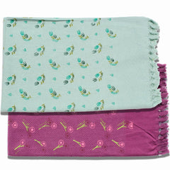 100% Printed Thin Towel 700 Gsm | Quick Dry & High Absorbent Thorthu Bath Cotton Towels (Purple & Sage Green) - Set Of 2