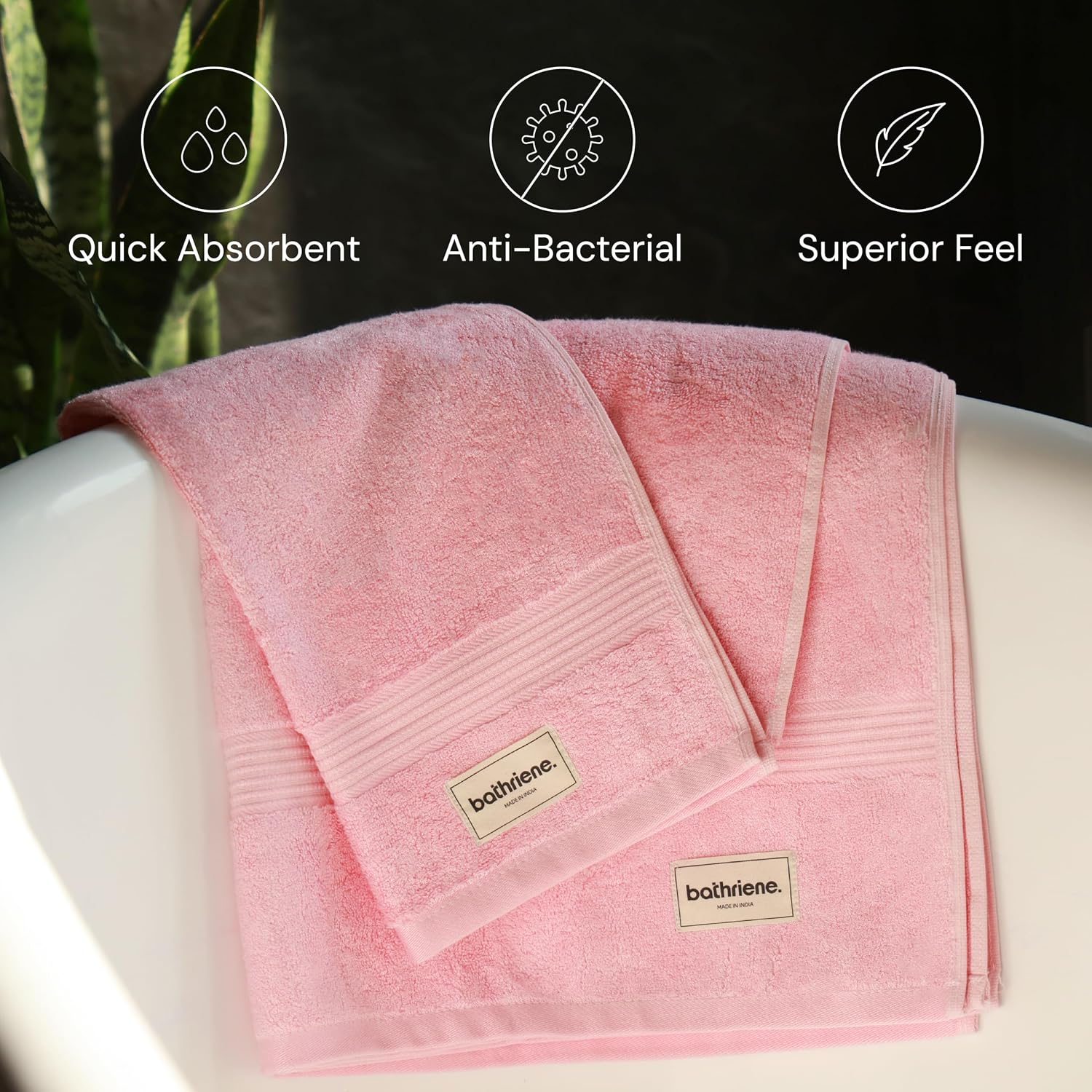 Bathriene 100% Bamboo Large Size Bath Towel 1200 Gsm | Luxury Bath Towel Highly Absorbent, Ultra Soft & Anti Microbial (Midnight Grey & Plush Pink) - Pack Of 2