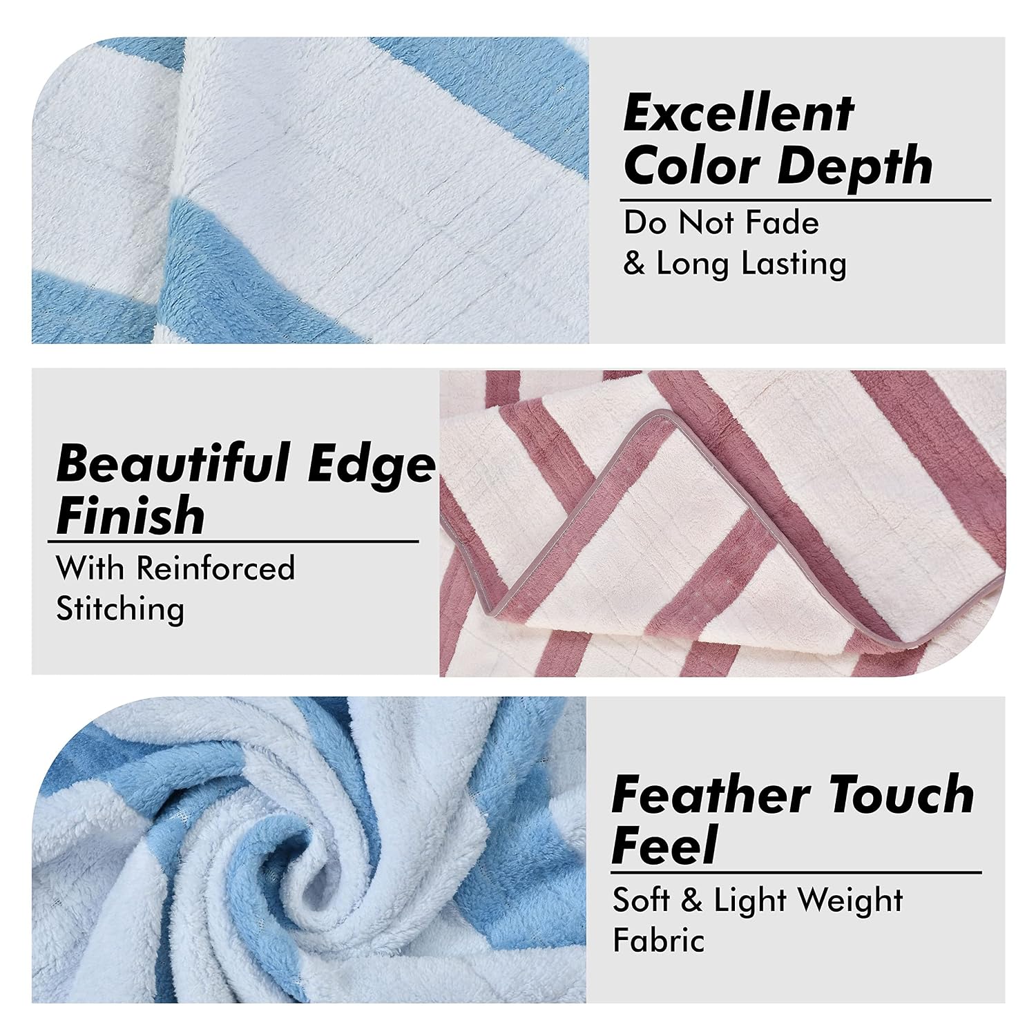Urbanleaf Microfiber Large Bath Towel 700 Gsm | Quick Dry Super Absorbent Bath Towel For Men & Women (Light Blue & Wine Stripe) - Pack Of 2
