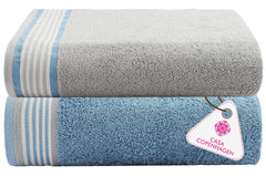 Casa Copenhagen Germany Design 100% Cotton 2 Pieces Large Bath Towel 850 Gsm - Grey Violet & Dusty Blue