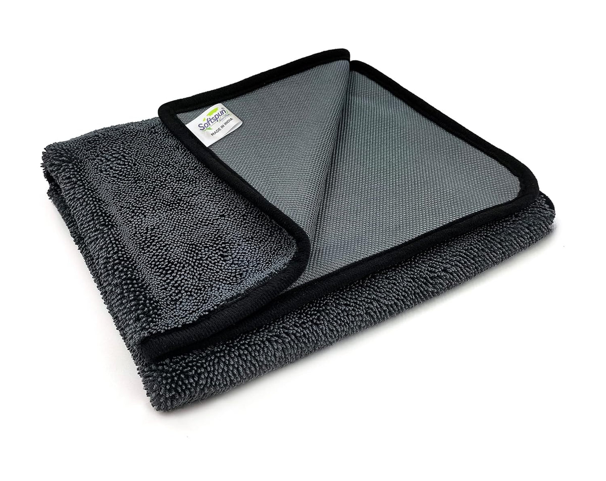 Softspun Microfiber Cloth Towel 400 Gsm | Extra Thick Microfiber Cleaning Cloths Perfect For Bike, Auto, Cars Both Interior & Exterior (Grey)- Pack Of 1