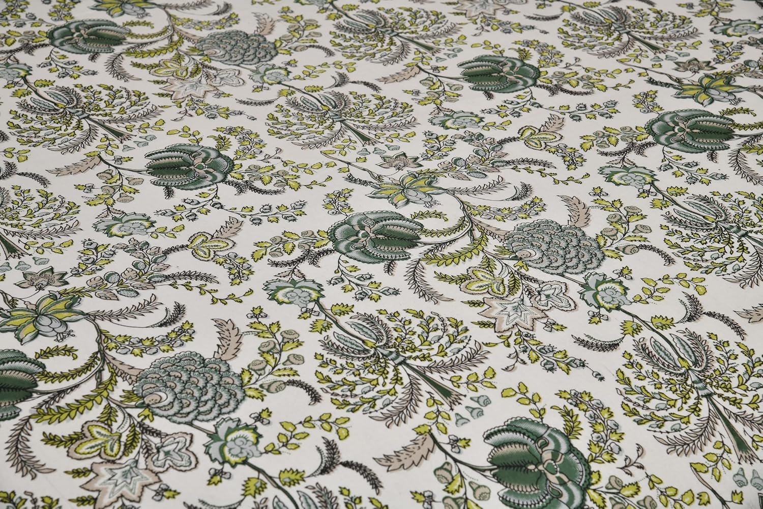 Jaipuri Bedsheet For Double Bed With 2 Pillow Covers - 90 X 108 Inches, Beige & Green | Pure Cotton Bedsheet King Size Bed | Soft & Breathable Fabric