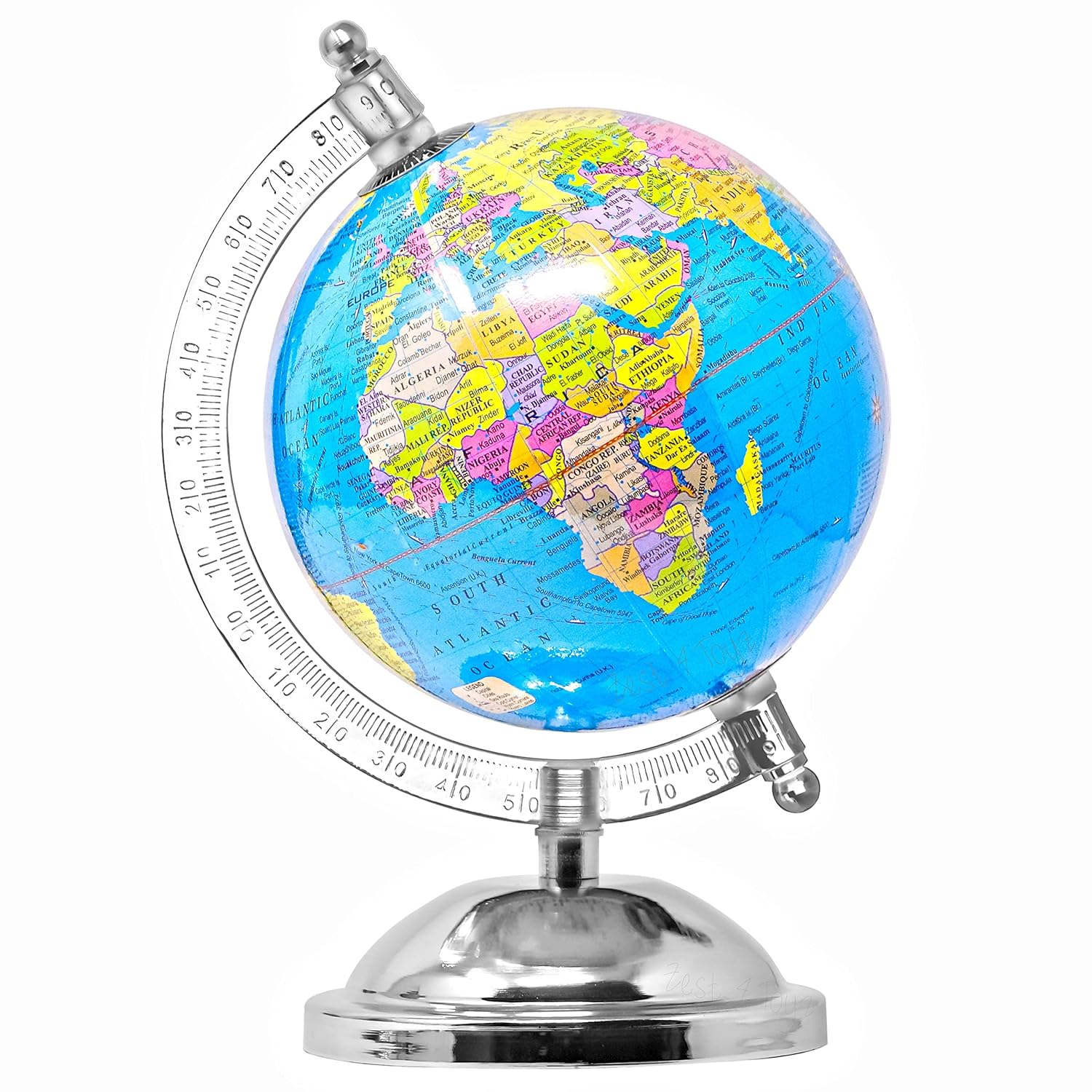 Educational Globe - 7 Inch Height Metal Base + India Political Map (70 X 100 Cm) - Home & Office Decor World Globe For Gifting, Decorating & Learning