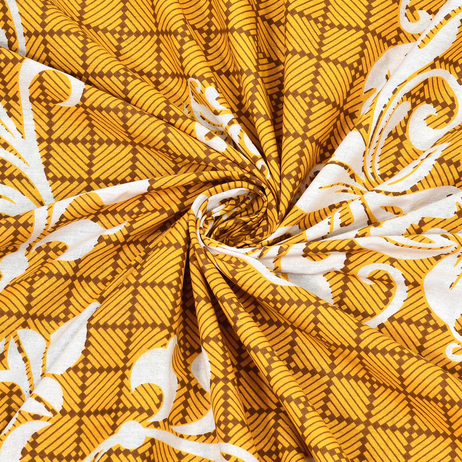 Printed Bedsheet For Double Bed With 2 Pillow Covers - 83 X 94 Inches, Yellow & White | Ideal For Hotel, Guest House, Home | Traditional Jaipuri Bedsheets