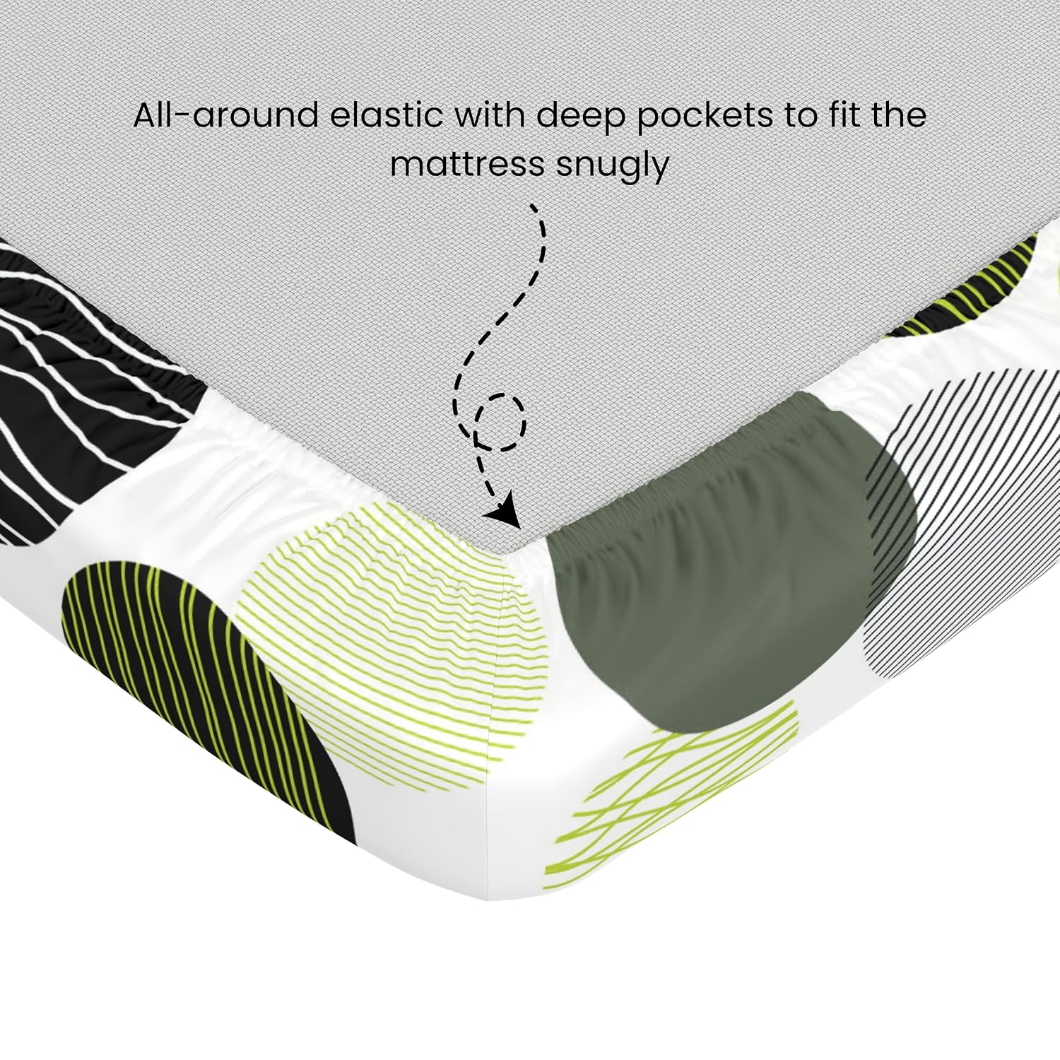 Printed Bedsheet For Double Bed 2 Pillow Cover - 60 X 78 Inches, Olive Green & Black | All Around Elastic Fitted - Ultra Soft & Breathable | Superior Softness & Breathability