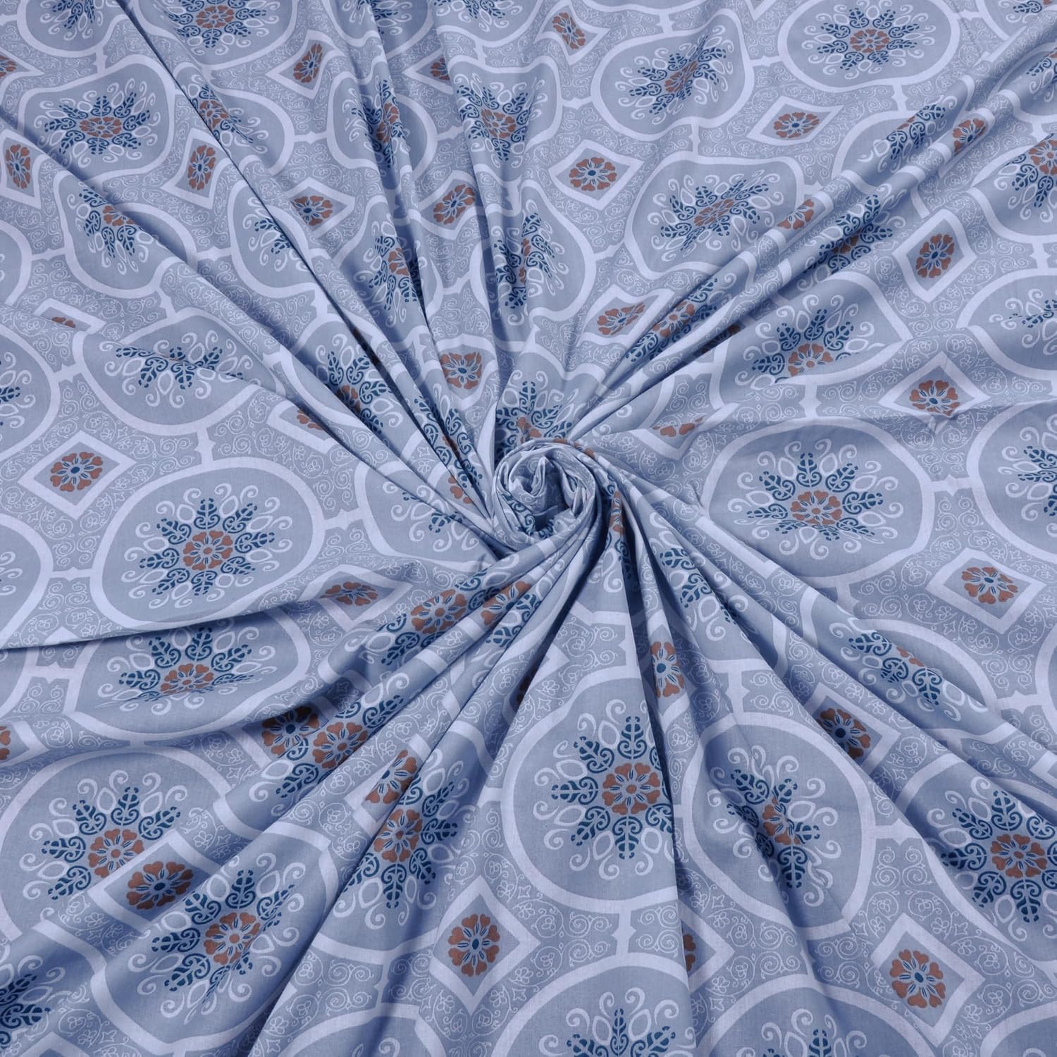 Printed Queen Size Bedsheet Two Pillow Cover - 88 X 96 Inches, Brown & Blue | Soft & Comfortable Sleep Experience | 144 Thread Count
