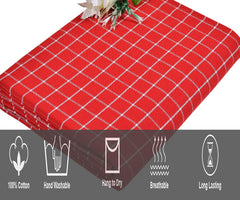 100% Cotton Single Bedsheet - 60 X 90 Inches, Red | Premium Sustainable Fabric - Checked Pattern Traditional Bedsheet Design