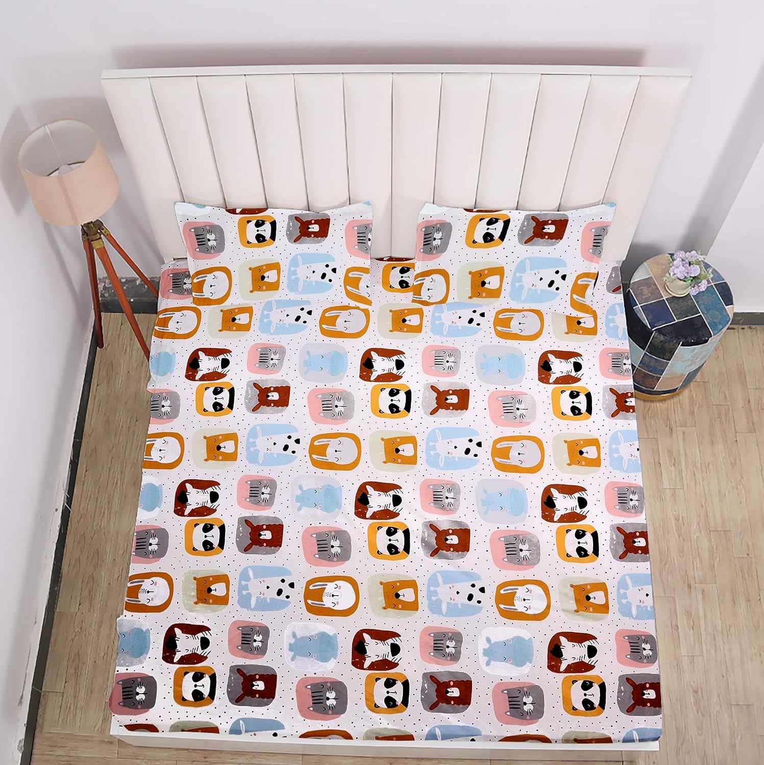 Elastic Fitted Bedsheet For King Size With 2 Pillow Covers - 72 X 78 X 8 Inches, Multicolor | Presents Luxurious Glace Cotton Super Soft 210 Thread Count