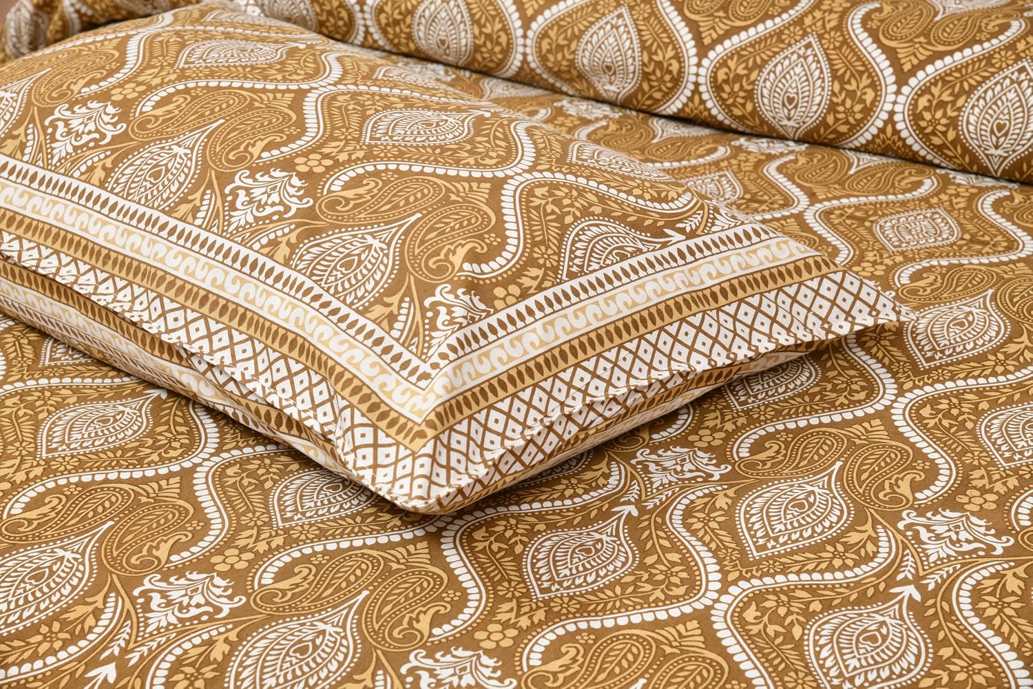 Jaipuri Cotton Double Bedsheet For Queen Size With 2 Pillow Cover (90 X 108 Inches) Mustard | Premium Cotton Material - Ideal For House, Hotel, Guest House