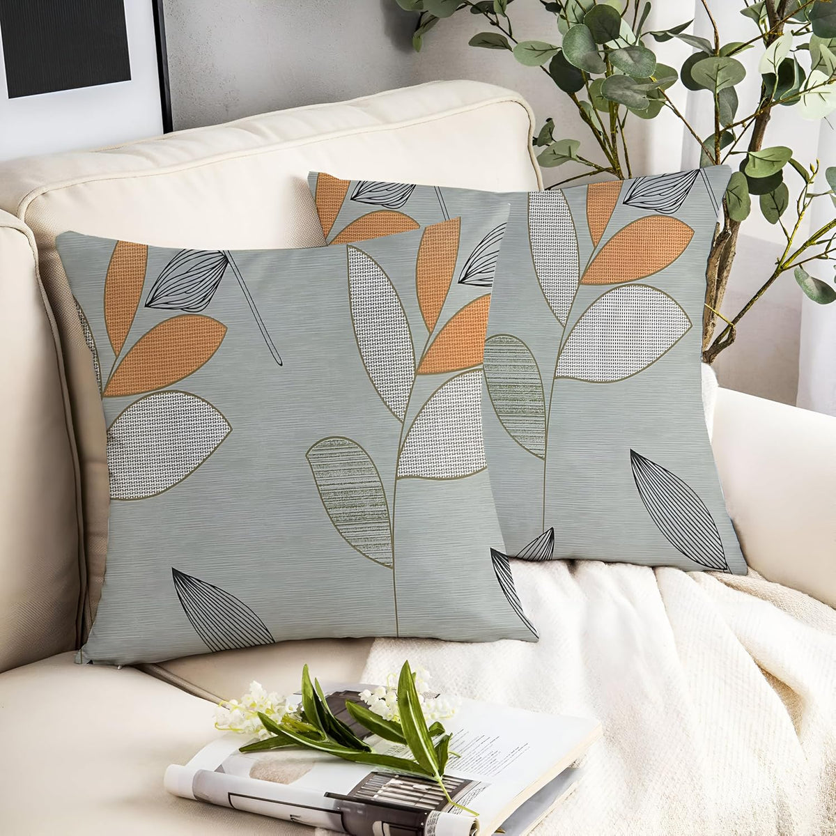 Microfiber Square Pillow Cushion For Sofa & Bed, Pastel Grey - 12 X 12 Inch | Fluffy For Comfort & Back Support | Breathable, Premium Cotton Cushion Cover With Zip, Neck Support - Set Of 2