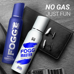 Fogg Royal 150ml 5 Fl.oz. & Master Intense Royal 120ml 4 Fl.oz. No Gas Deodorant For Men | Long Lasting Perfume Body Spray