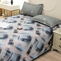 Bedsheets For Double Bed With 2 Pillow Cover - 92 X 98 Inches, Grey & Peach | Satin Finish Microfiber Queen Size Bedsheet | Skin Friendly & Breathable Fabric