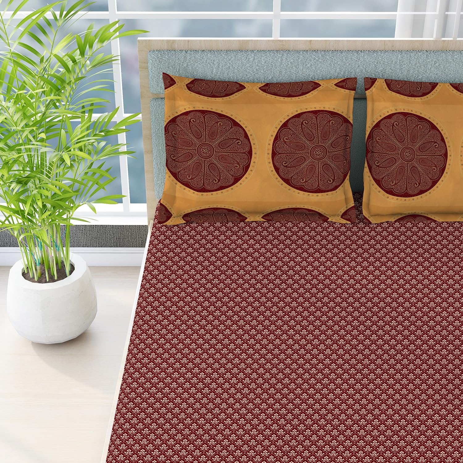 Cotton Bedsheet For King Size With Pillow Cover Set - 108x108 Inches, Brown | Breathable & Light Weight, All Season Comfort-Ideal For Daily Use & Gifting Bedsheet