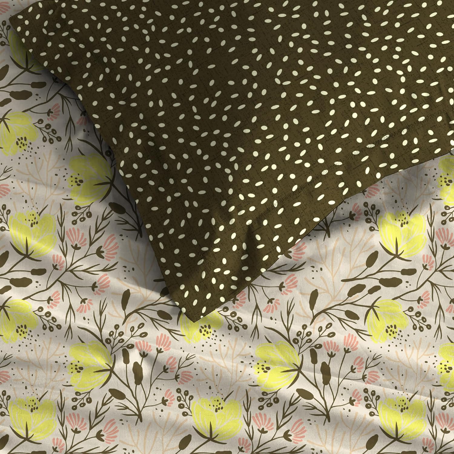Cotton Bedsheet Double Bed For Queen Size With 2 Pillow Covers - 90 X 100 Inches, Beige & Green | Ideal For Daily Use - Perfect For Queen Bed Durable & Wrinkle Free