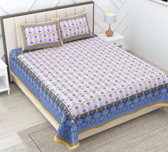 Suitable For King Size Bedsheet With 2 Pillow Cover - 90 X 108 Inches, Yellow & Blue | Soft, Breathable & Skin-Friendly Feel For Year-Round Comfort