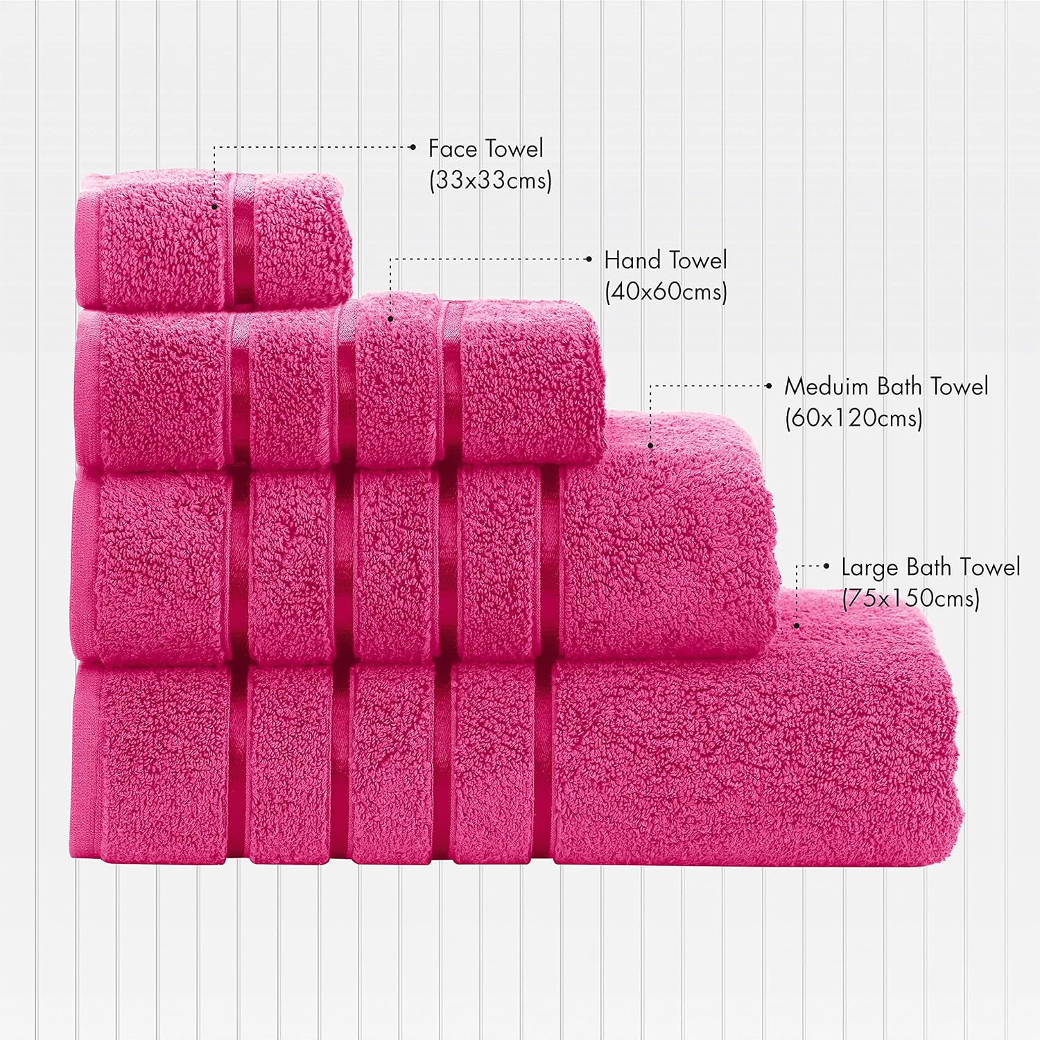 Spread Spain Roman Face, Hand & Bath Large Towel 600gsm | Super Soft & Comfortable, Extra Absorbent Cotton Towels For Face, Body & Gym- Fuchsia (Set Of 3)