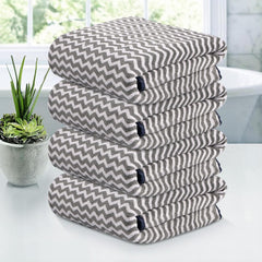 Kuber Industries Microfiber Bath Towel 1400 Gsm | Large Size Soft Quick Dry & Absorbent Shower Bath Towel (Zig Zag - Grey)- Pack Of 4