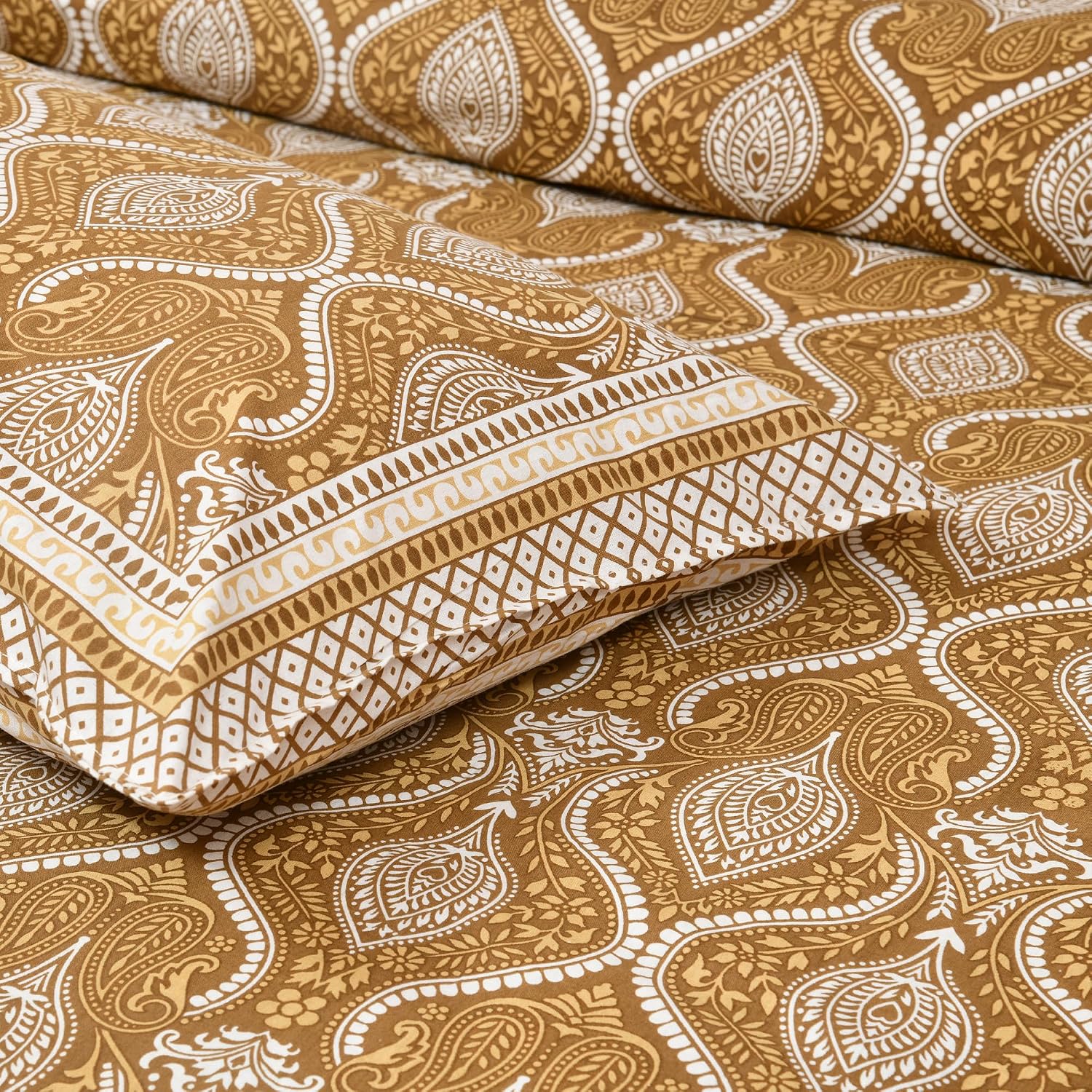Jaipuri Cotton Double Bedsheet For Queen Size With 2 Pillow Cover (90 X 108 Inches) Mustard | Premium Cotton Material - Ideal For House, Hotel, Guest House