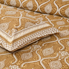 Jaipuri Cotton Double Bedsheet For Queen Size With 2 Pillow Cover (90 X 108 Inches) Mustard | Premium Cotton Material - Ideal For House, Hotel, Guest House