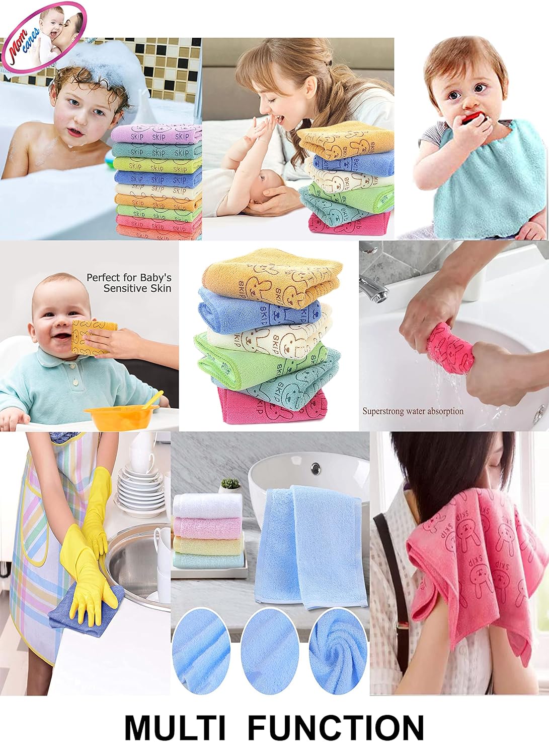 Mom Care Microfibre Bath Towels 500 Gsm | Extra Soft Quick Dry Strong Water Absorbent Bathing Towel For 5 Years+ Kids | Pack Of 2 (Multicolor)