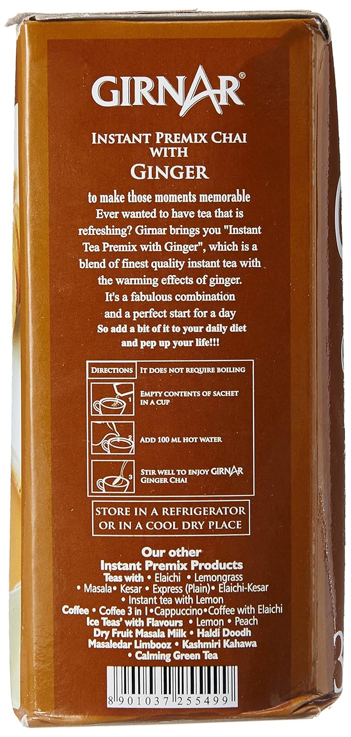 Girnar Ginger Chai Instant Tea Premix With Ginger - 36 Sachets | Natural Tea Extract & Kadak Adrak Chai - Caffeine Free Loose Leaf Tea
