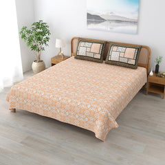 Sanskriti Bedsheet For Double Bed King Size With 2 Pillow Cover - 90 X 108 Inches, Dusky Peach & White | Soft, Durable & Stylish | Breathable & Skin-Friendly