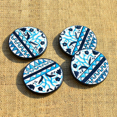 Studio Pottery Ceramic Tea & Coffee Coasters Set Of 4 - Blue & Black | Dining Table Coasters - Bar Accessories