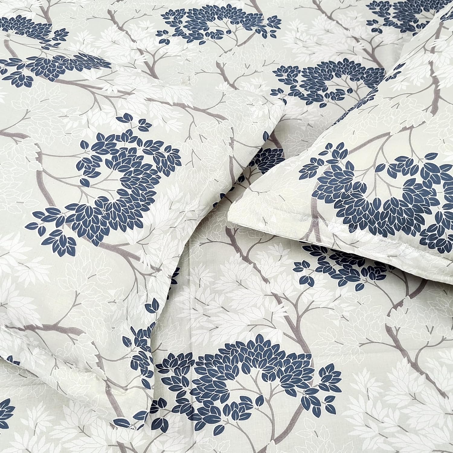 King Size Double Bedsheet With 2 Pillow Covers - 108 X 108 Inches, Grey & Blue | Soft & Durable For Everyday Use - All Season Comfort