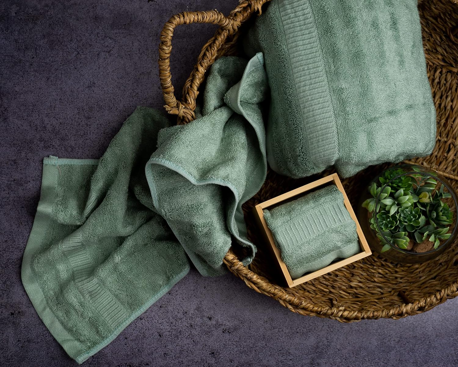 Mush Bamboo Luxurious Bath + Hand & Face Towel 900 Gsm | Ultra Soft, Absorbent & Antimicrobial Towel (Olive Green)- Pack Of 3