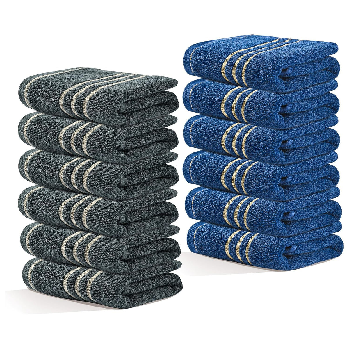 Kuber Industries Soft Cotton Face Towels 2400 Gsm | For Men & Women Easily Washable Pocket Towels & Workout Gym - Dark Grey & Blue (Pack Of 12)