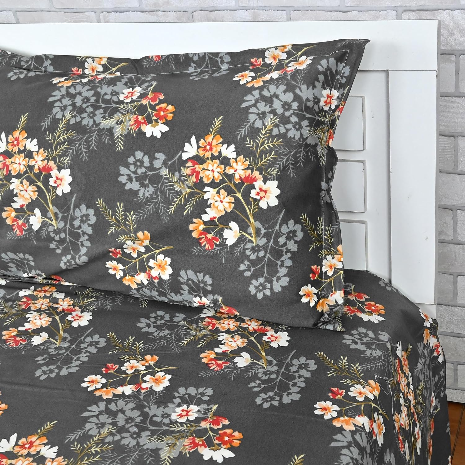 Single Bedsheet With 1 Pillow Cover - 57 X 87 Inches, Dark Grey | Designer Printed Bedsheet Set - Naturally Soft, Breathable & Skin Friendly