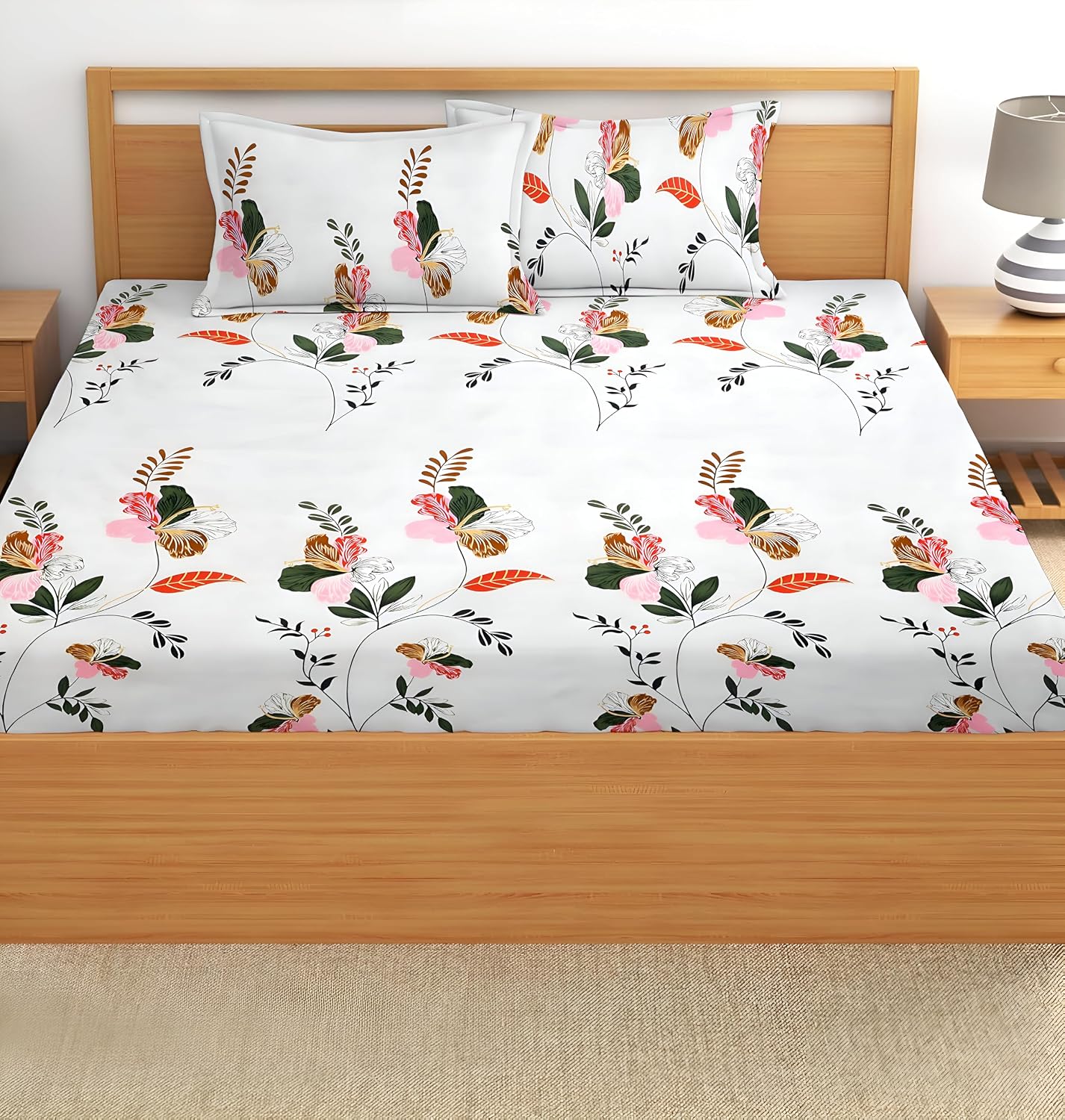 Polycotton Double Bedsheet With Two Pillow Covers - 90 X 96 Inches, White | Soft & Comfortable Feel To Your Skin | Premium Beautiful Looks