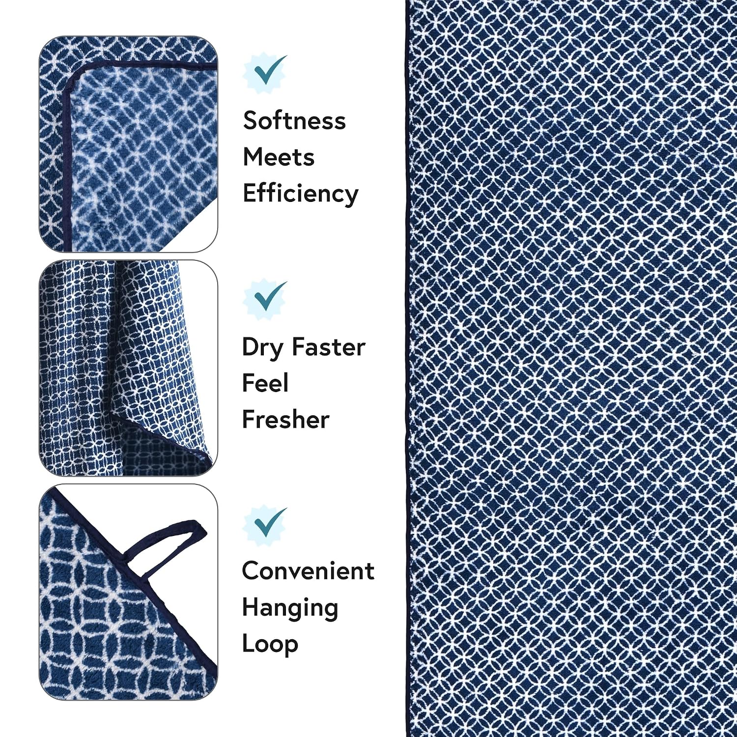 Kuber Industries Microfiber Bath Towel 1400 Gsm | Large Size Soft Quick Dry & Absorbent Shower Bath Towel (Circle- Blue)- Pack Of 4