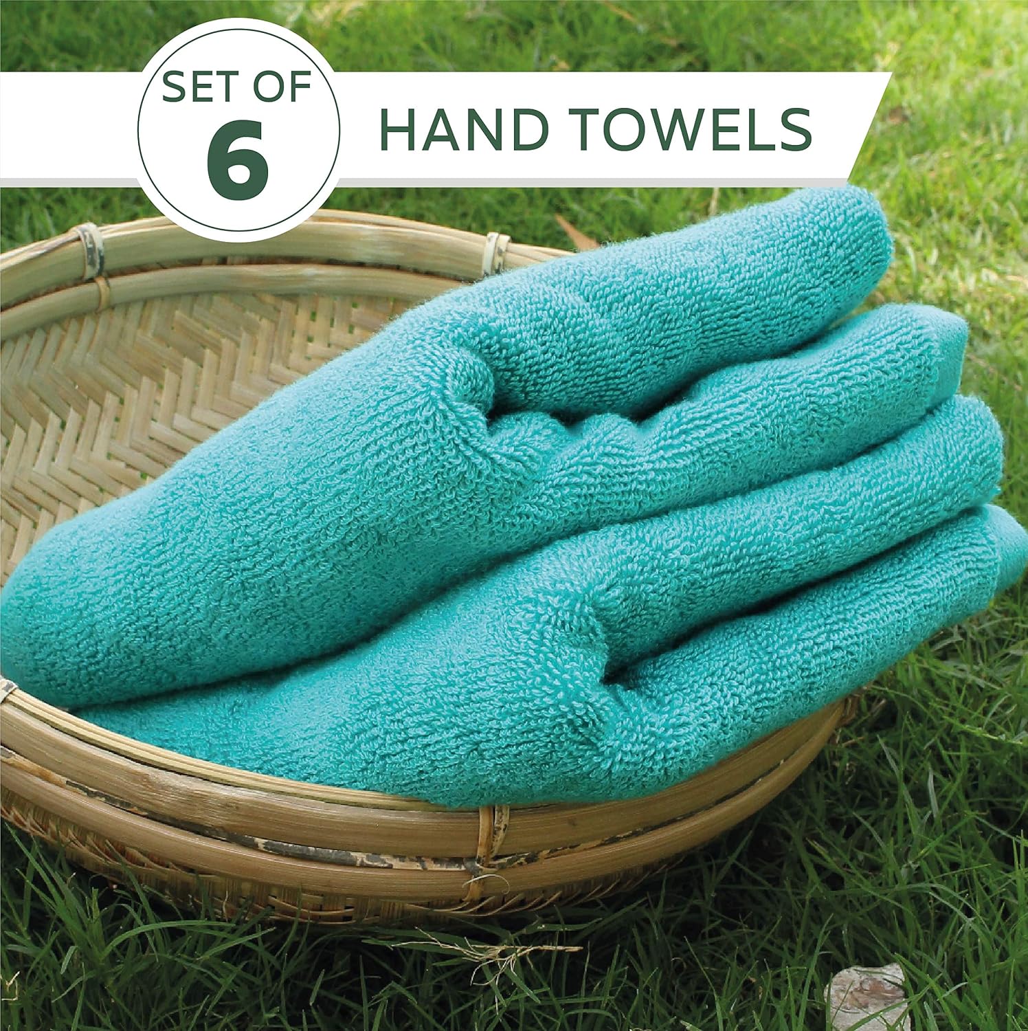 Heelium Bamboo Hand Towel 1200 Gsm | Ultra Absorbent & Anti-Bacterial 3x Softer Than Cotton Towels Pack Of 6 - Teal
