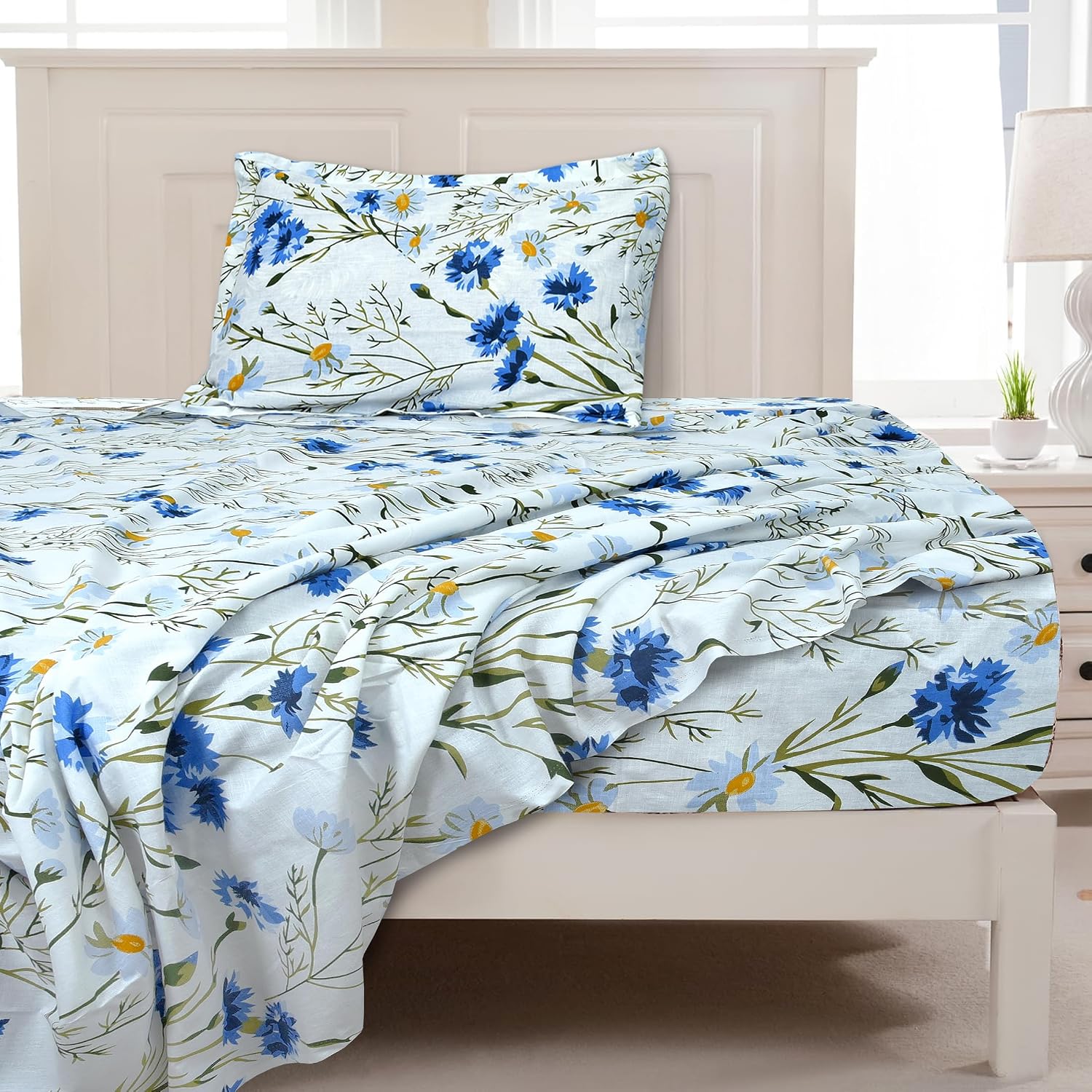 1 Single Bedsheet With One Pillow Covers - 60 X 90 Inches, White | Soft & Breathable Cotton Bedsheet - Long Lasting & Soft 250 Thread Count Bedsheet