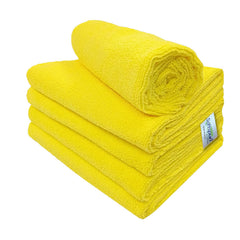 Softspun Microfiber Cleaning Cloths Towel Set 450 Gsm | Highly Absorbent Lint & Streak Free Multi-Purpose Wash Cloth For Kitchen Car Window Stainless Steel Silverware Pack Of 5 (Yellow)