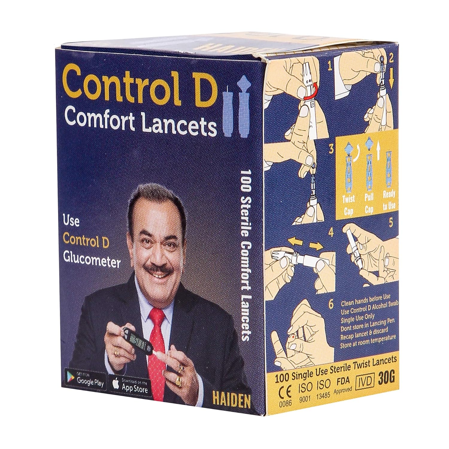 Control D Glucometer 100 Test Strip With Round Comfort 100 Blood Lancet, Blue Round Comfort Lancet Needle, Glucose Test Strips Only For Control D Glucometer