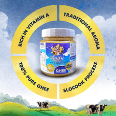 Natural Premium Cow Ghee By Daily Khao | Delicous & Healthy Curd-Churned Cultured Pure Bilona A2 Ghee Perfect For Halwa | 1 Litre (250ml * 4) 33.8 Ounce | Jar Pack