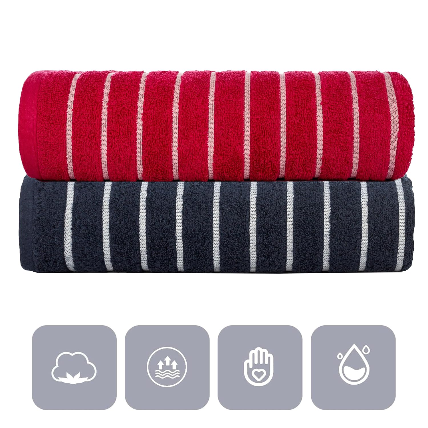 Casa Copenhagen Designed In Denmark Estatic Super Soft 2 Pieces 100% Cotton Large Bath Towel 525 Gsm - Pink & Navy