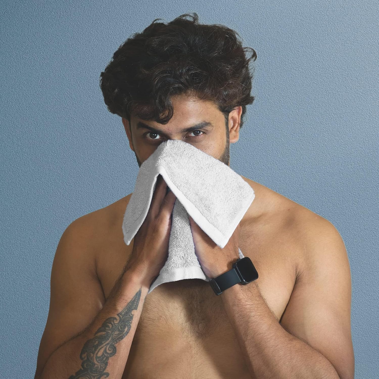 Heelium Bamboo Face Towel 1200 Gsm | Ultra Absorbent & Odour-Free 3x Softer Than Cotton Towels | Pack Of 10 -Blue, Teal, Grey, White & Light Grey