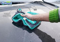 Softspun Microfiber Cloth Towel 400 Gsm | Extra Thick Microfiber Cleaning Cloths Perfect For Bike, Auto, Cars Both Interior & Exterior (Grey & Aqua Blue)- Pack Of 1