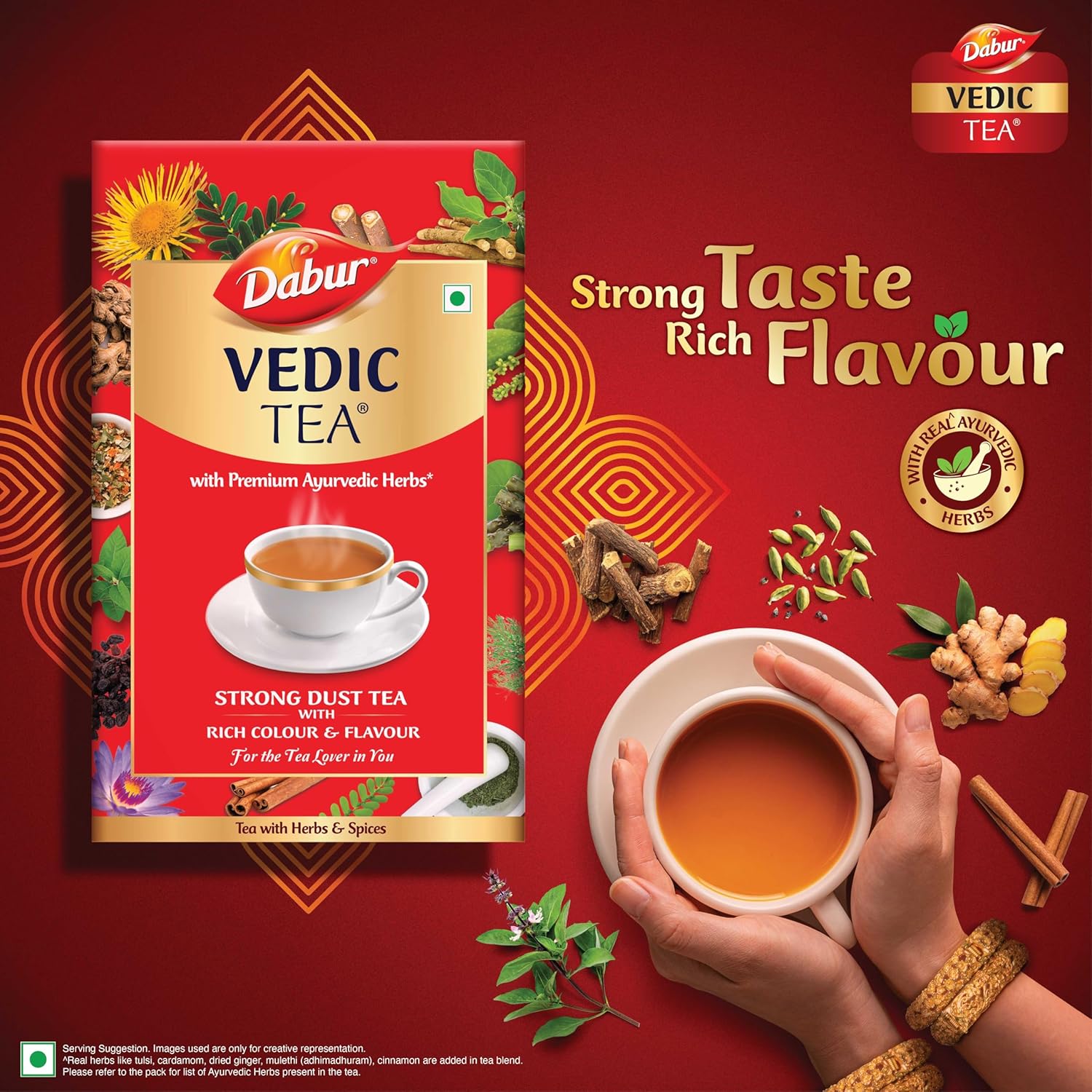 Dabur Vedic Tea With Premium Ayurvedic Herbs - 250gm, 8.8 Ounce | Premium Dust Tea Goodness Of 7 Natural Ingredients - Medium Caffeine Chai Patti, Rich Color & Flavor