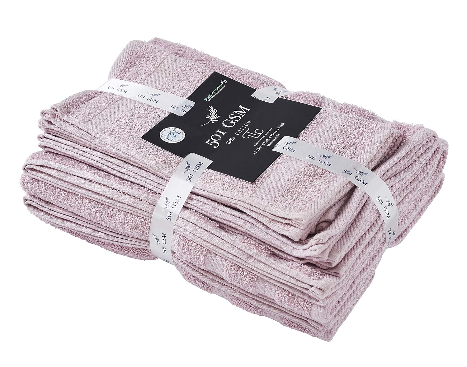 Senses By Riba 2 Bath + 2 Hand + 4 Face Cloths Towel 1.6 Kg (Pink) - Pack Of 8