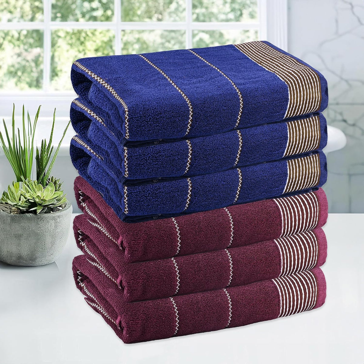 Kuber Industries Soft Cotton Bathing Towel 2700 Gsm | Resistant Bath Towels (Maroon & Dark Blue) - Pack Of 6