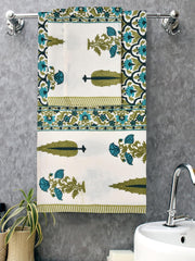 Mafatlal Madhuban Premium Waffle Cotton 1 Bath & 4 Hand Towel 900 Gsm | Hand Block Printed Floral Design Towel (Heavenly) - 5 Pcs