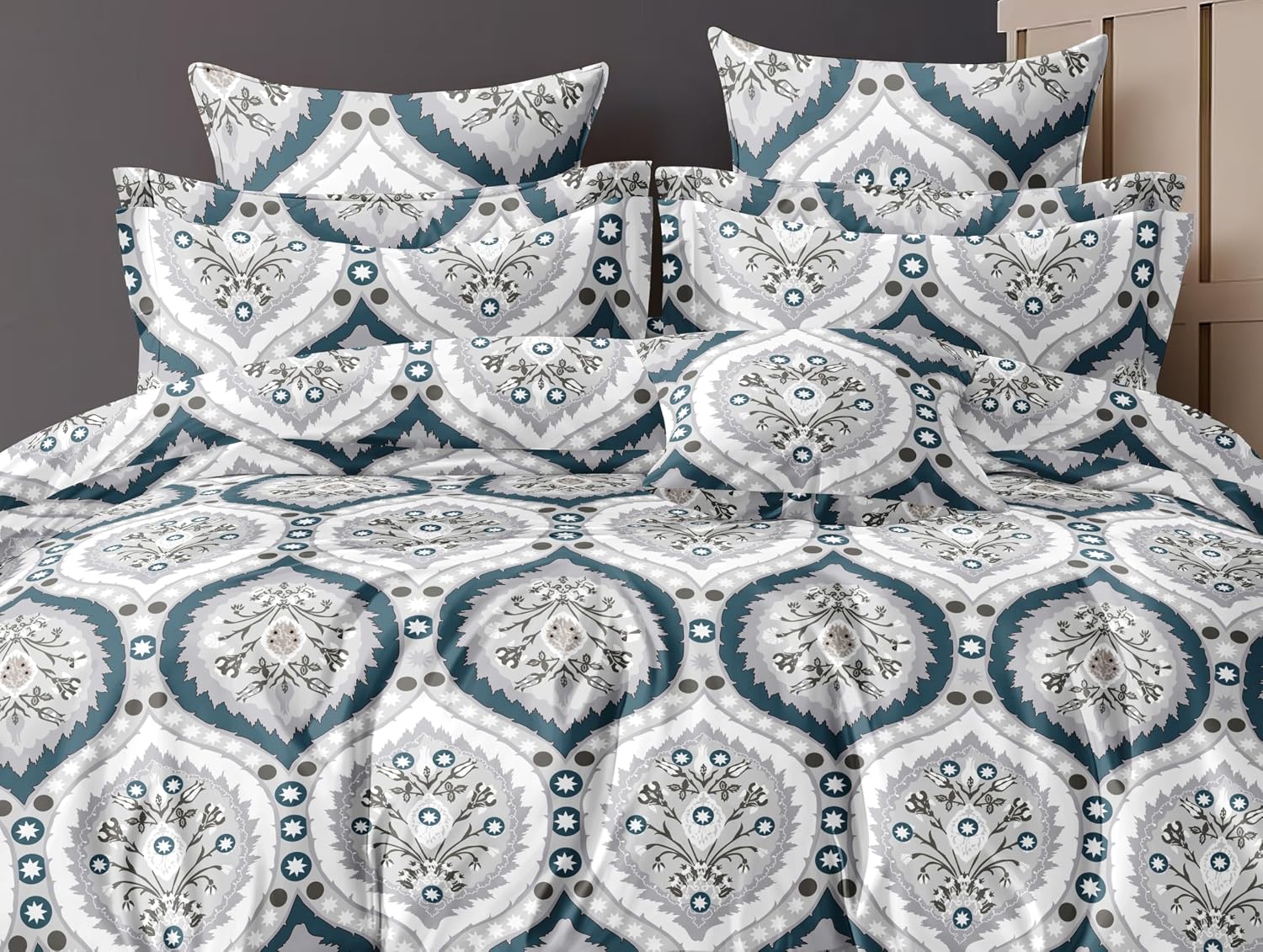 King Size Comforter With 1 King Size Flat Bedsheet & 2 Pillow Cover - (90x100 Inch) Grey | Perfect Gifts Set Wedding, Anniversary - 4 Pcs Bedding Set