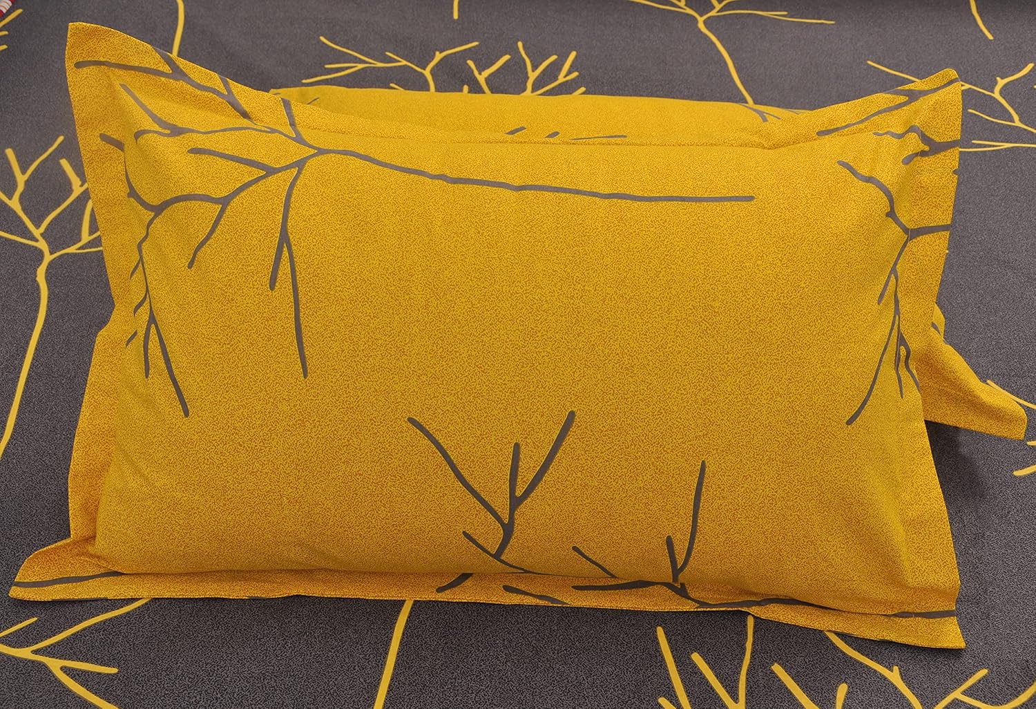 Single Bedsheet With 1 Pillow Cover - 55 X 88 Inches, Grey & Yellow | Soft & Comfortable Sleep Experience | Machine Wash In Cold Water