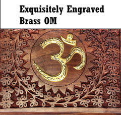 Wooden Om Box For Good Luck, Jewellery Box Decorative Case, Kit, Vanity, Organiser For Women, Necklaces, Cash, Gold 10 X 6 Om Engraved, Colour - Brown, Material - Rosewood